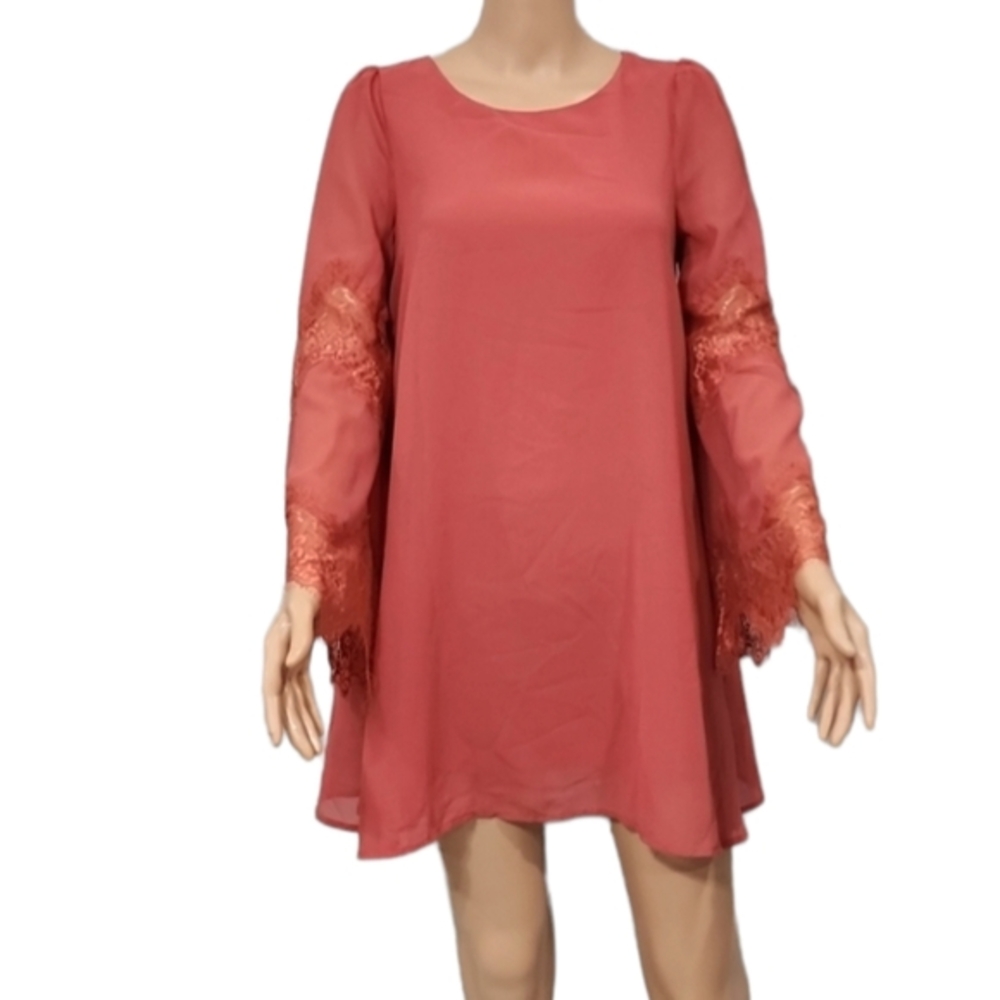 Re‎ named Women's Tunic Dress Shift Bell Sleeve Peach Pink Size Small S